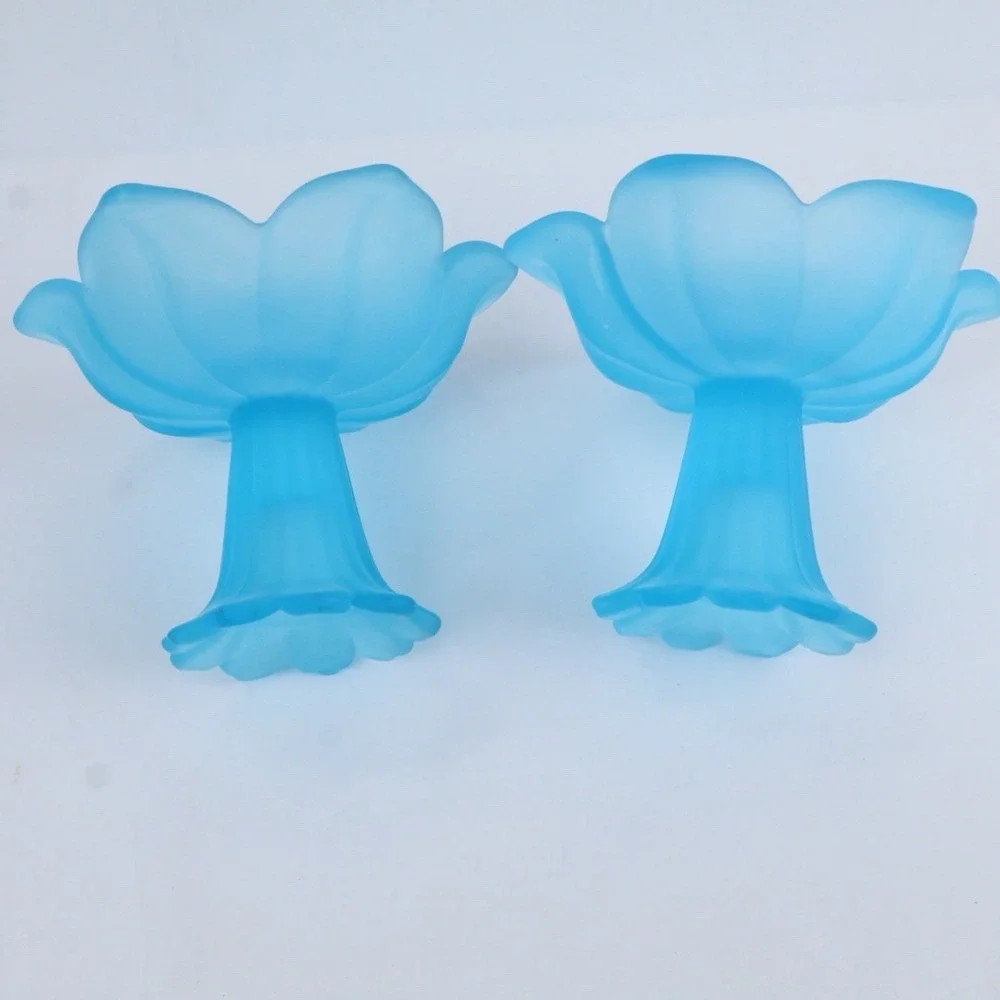 Set 2 VTG Westmoreland Frosted Lotus Dish‎ Candlestick Holders Multi-Use